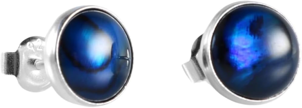 Solid Sterling Silver Round Gemstone Handmade Stud Earrings
