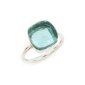Simple Aquamarine Ring - Silver Statement Ring with Greenish-Blue Gem