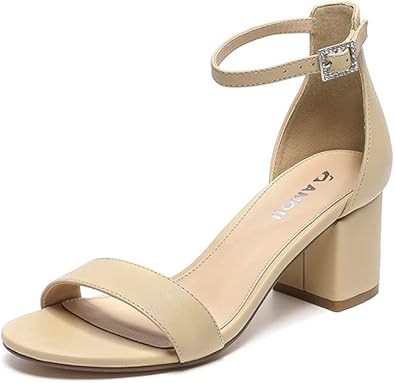 Amoji Women's 2.5 Inch Low Heel Ankle Strap Dressy Sandals