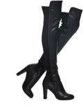 Women Faux Suede Chunky Heel Over The Knee Thigh High Boots - Stretch