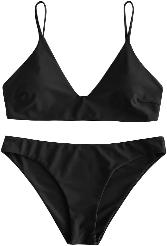 ZAFUL Women's Solid Spaghetti Strap Bralette Bikini Set Review