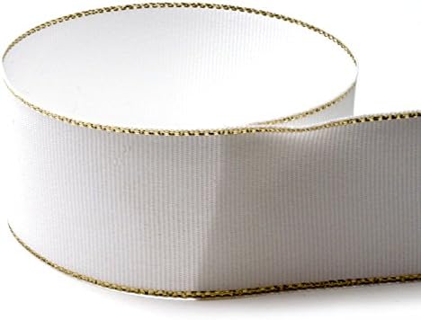 1-3/8 in Jingle Bells Grosgrain Ribbon - White and Gold Tinsel