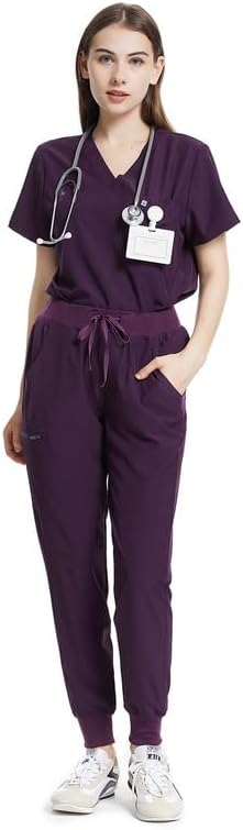 Professional Women's Scrubs Set with 8 Pockets and Yoga Waistband
