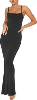 REORIA Women's Ribbed Bodycon Maxi Dress - Sleek Backless Silhouette