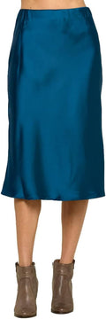 Women Solid High Waist Silky Satin Midi Skirt - Versatile Everyday