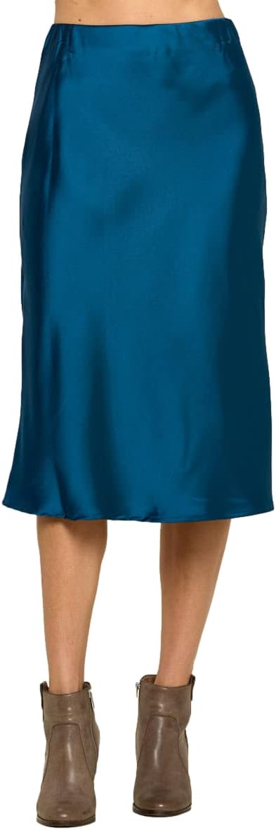 Women Solid High Waist Satin Midi Skirt for Every Occasion