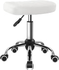 White Minimalist Square Swivel Stool with Wheel - Height Adjustable