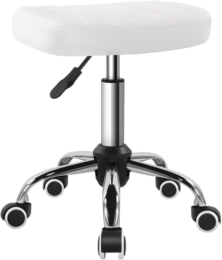 White Minimalist Square Swivel Stool for Work and SPA Use