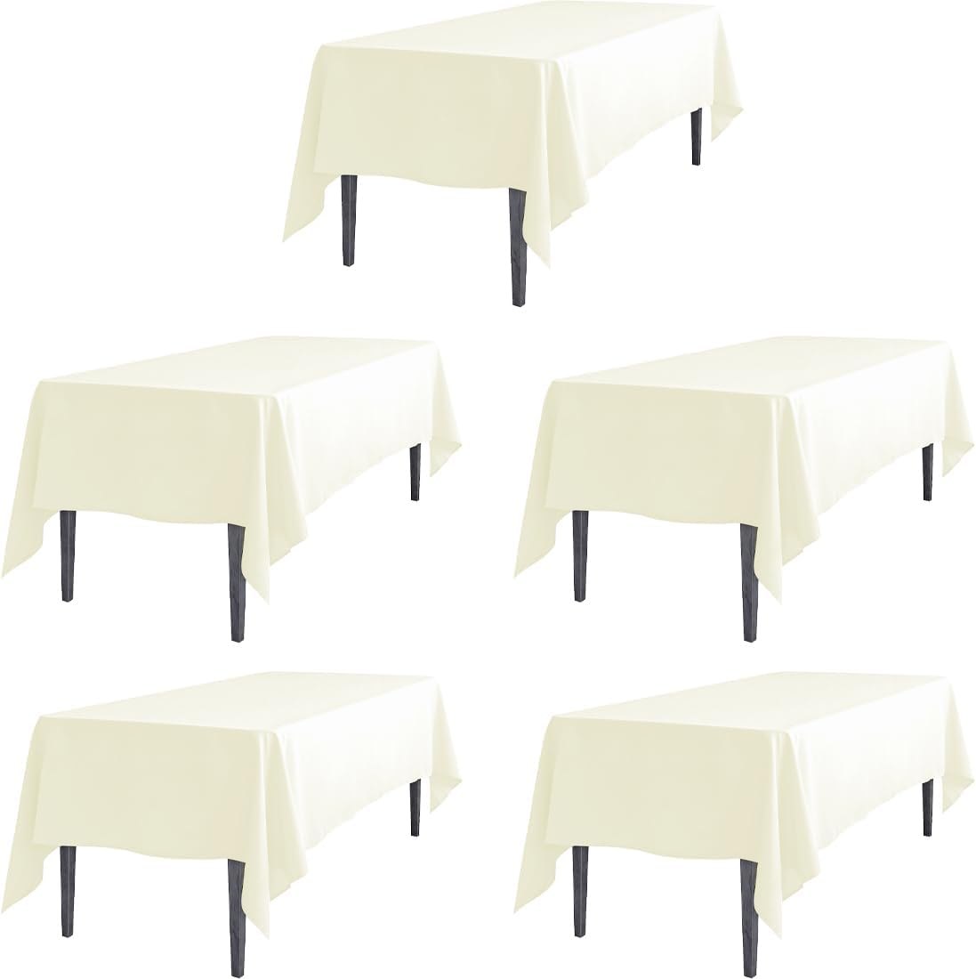 LTC LINENS 5 Pack Ivory Tablecloths for 6 or 8 Feet Tables