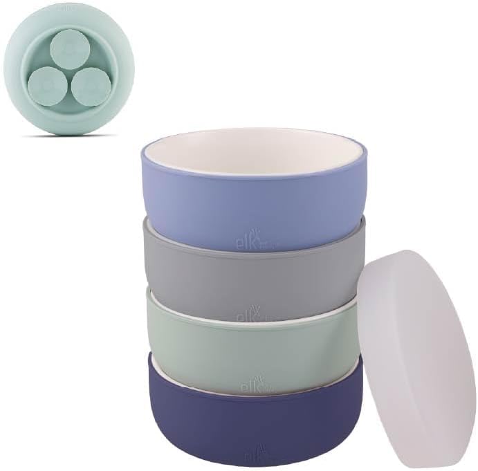 Elk and Friends Kids Porcelain Bowls with Silicone Suction Sleeve