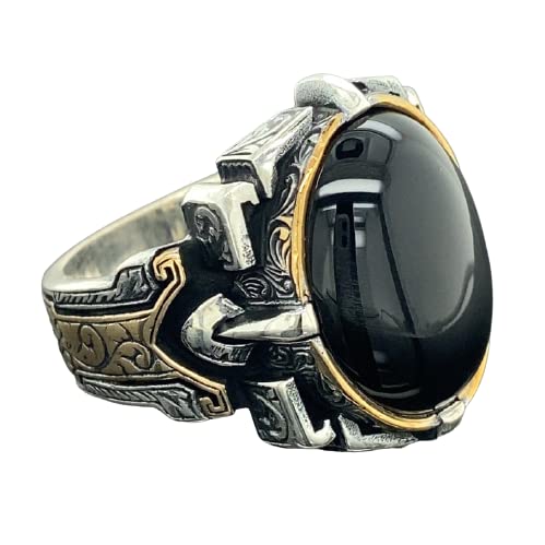 Men Handmade Ring with Oval Onyx Stone in Sterling Silver