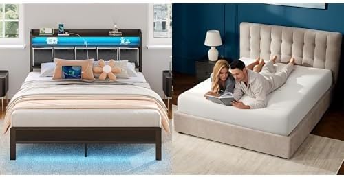 Rolanstar Queen Bed Frame with Gel Memory Foam Mattress Set
