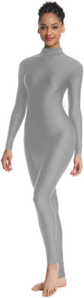 Adult High Neck Long Sleeve Dance Unitard for Women - Black Full