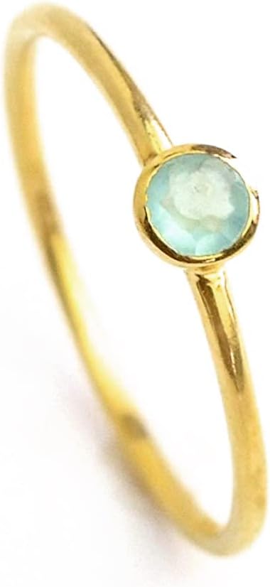 Tiny Gemstone Stacking Ring - Minimalist Dainty Birthstone Band