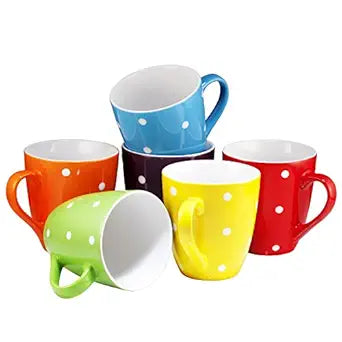 Bruntmor 16 Oz Polka Dot Coffee Mug Set of 6 for Every Occasion