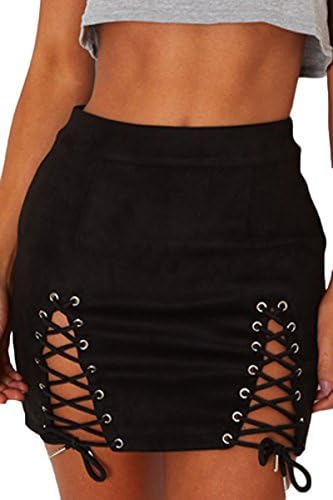 Meyeeka Womens Sexy High Waist Lace Up Bodycon Mini Skirt