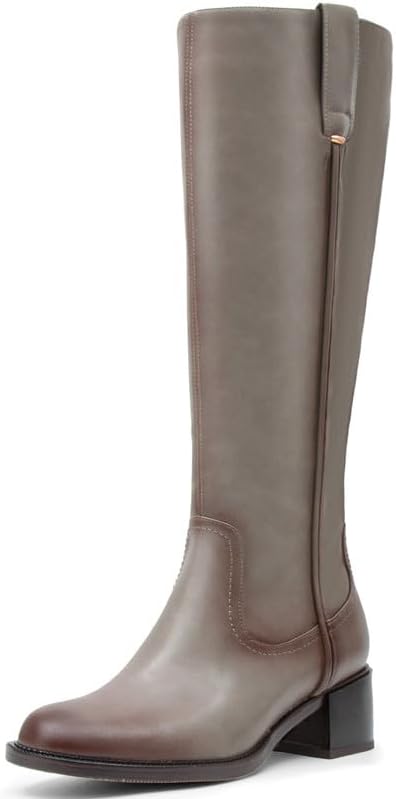 Knee High Boots for Women with Chunky Heel and Side Zipper