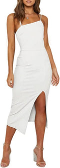 OWIN Women's Spaghetti Strap High Waist Split Midi Bodycon Dress you