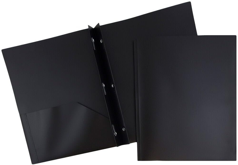 Durable Black 2 Pocket POP Folders with Metal Prongs - 48 Pack