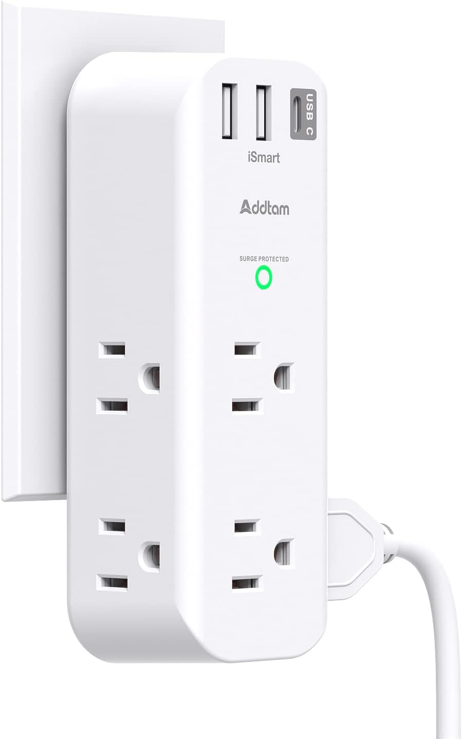 Addtam Surge Protector: 6 AC + 3 USB Ports, Rotating Outlet Extender