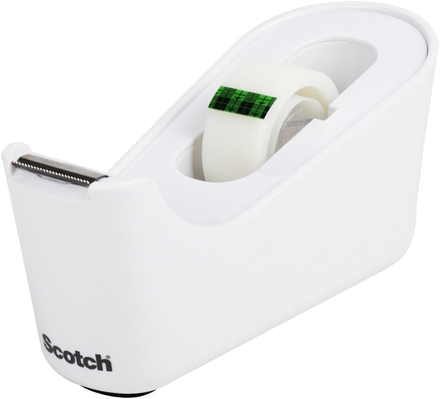 Scotch White Tape Dispenser + Magic Tape Roll - Ideal for School/Office