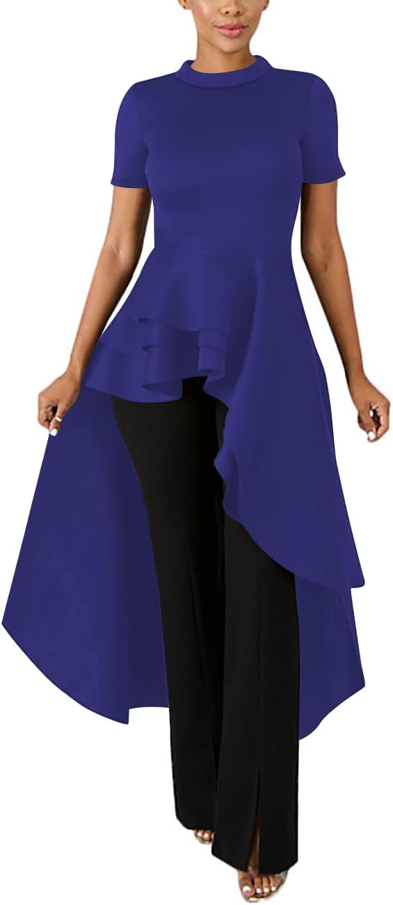 Lrady Womens Casual Shirt Dress with Ruffle Hem and Peplum Style