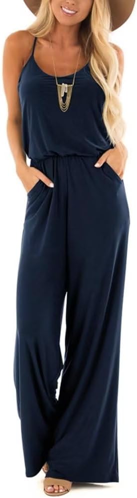 Lacozy Womens Casual Sleeveless Spaghetti Strap Jumpsuit