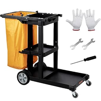 VEVOR Cleaning Cart with 3-Shelf Design for Efficient Janitorial Use