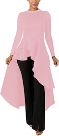 Lrady Women Ruffle Hi-Lo Asymmetrical Long Sleeve Dress - Flattering