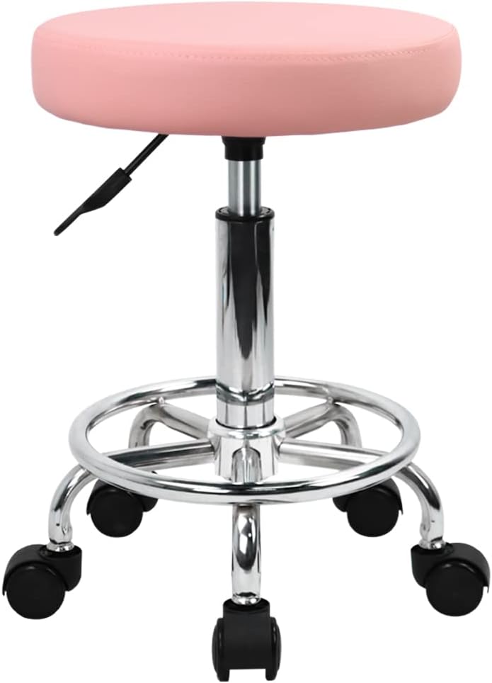 KKTONER PU Leather Round Rolling Stool with Foot Rest for Comfort