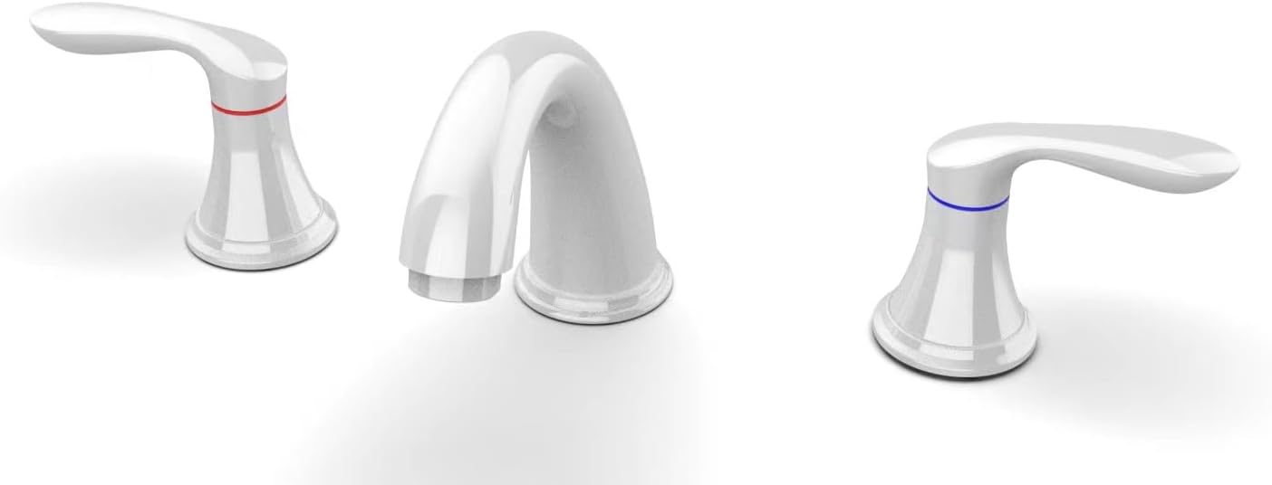 Widespread White Bathroom Faucet with Stainless Steel Drain