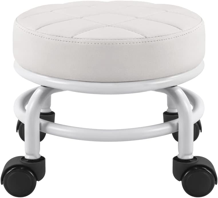 FURWOO Low Roller Seat PU Leather Rolling Stool for Home Use