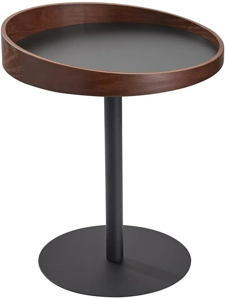 Crater End Table with Black Top and Walnut Wood Rim Design