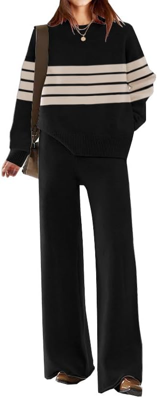 Elegant Womens Lounge Sets Knitted Sweatsuit with Wide Leg Pants