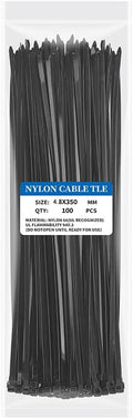 100-Pack Heavy Duty Black Zip Ties 14 in - Durable Multi-Purpose