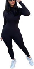 ECHOINE Long Sleeve Jumpsuit For Women Sexy Round Neck Back Zipper