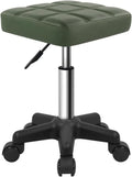 Square Swivel Stool with Wheels PU Leather Rolling Stool - Height