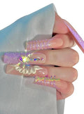 Hand-Painted Purple False Nails Set Coffin Press On Nails - Salon Look