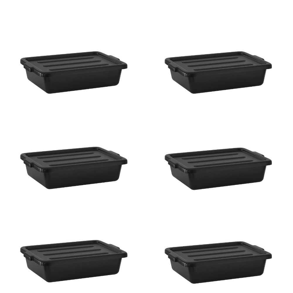 Durable 6-Pack 20in x 15in x 5in Bus Tub with Cover for Kitchen