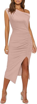 OWIN Off Shoulder Ruched Bodycon Midi Dress - Elegant Cocktail Fit