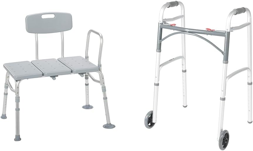 Drive Medical Tub Transfer Bench & Folding Walker for Safety