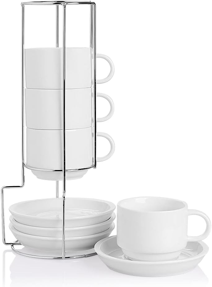 Sweejar Porcelain Cappuccino Cups Set with Saucers and Stand