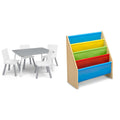 Kids Table and Chair Set with Book Rack - 4 Chairs Included