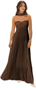 Womens Chiffon Bridesmaid Dresses Strapless Long Pleated Prom Dress