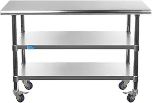 Stainless Steel Utility Table with 2 Shelves and Wheels 48ft x 14ft