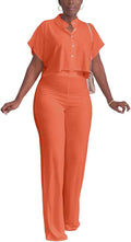 Women's Summer 2 Piece Tracksuit Set - Short Sleeve Crop & Wide Leg