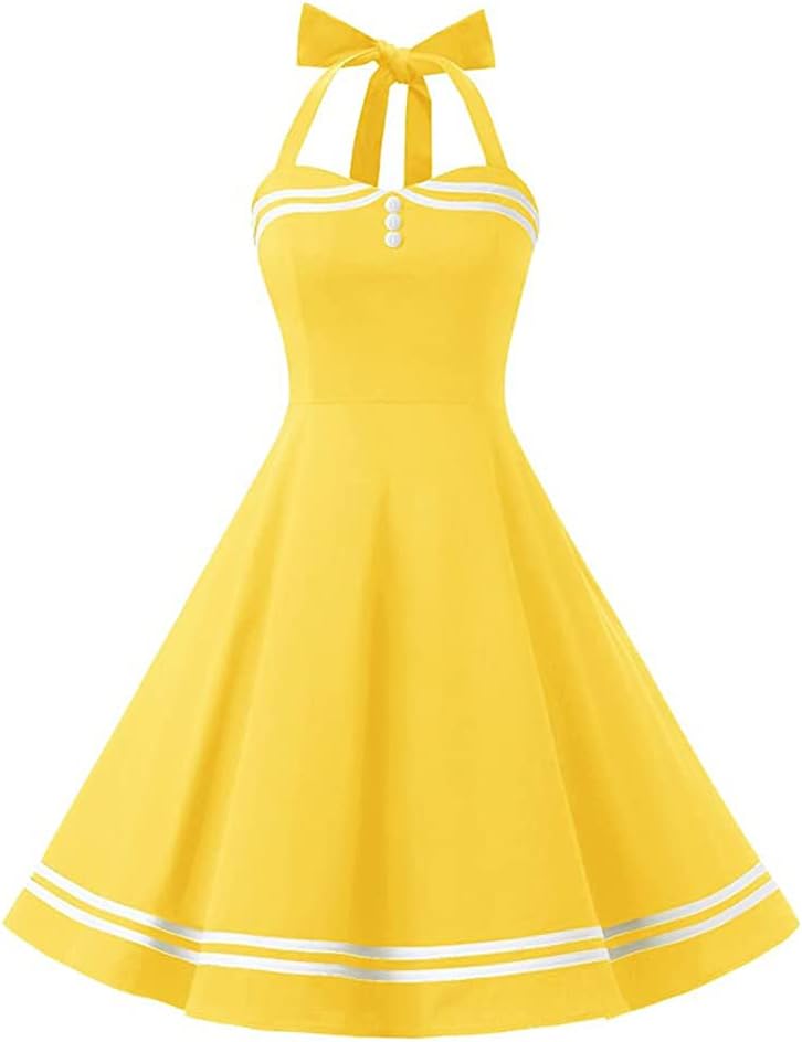Vintage 50s Polka Dot Halter Cocktail Swing Dress for Women