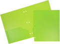 Heavy Duty Plastic 3 Hole Punch Pocket Folders - Lime Green 48-Pack