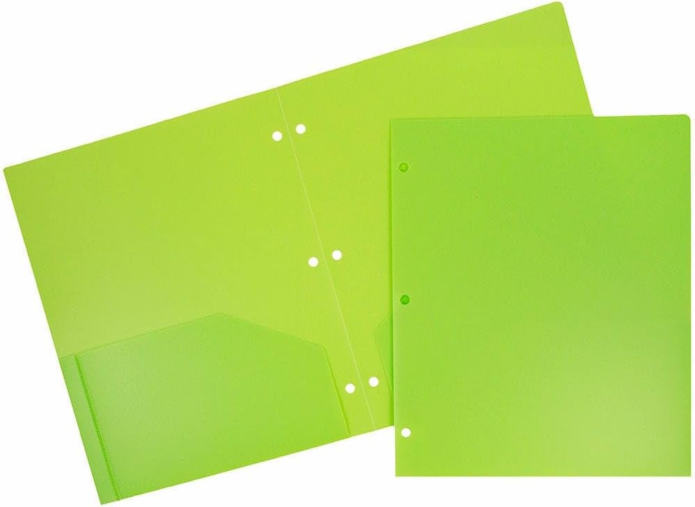 Heavy Duty Plastic 3 Hole Punch Pocket Folders in Lime Green