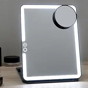 Portable Lighted Makeup Mirror with 10X Magnification for Travel